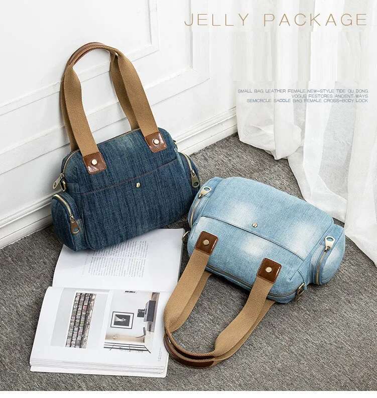 Brand Handbag Big Fashion Denim Jeans Female Shoulder New Design Women Totes Casual Ladies Crossbody Bag Blue