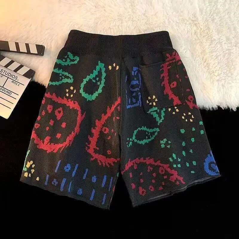 Cashew wer Knitted Men Women Drawstring Loose Five Quarter Pant Summer American Vintage High Street Casual Shorts