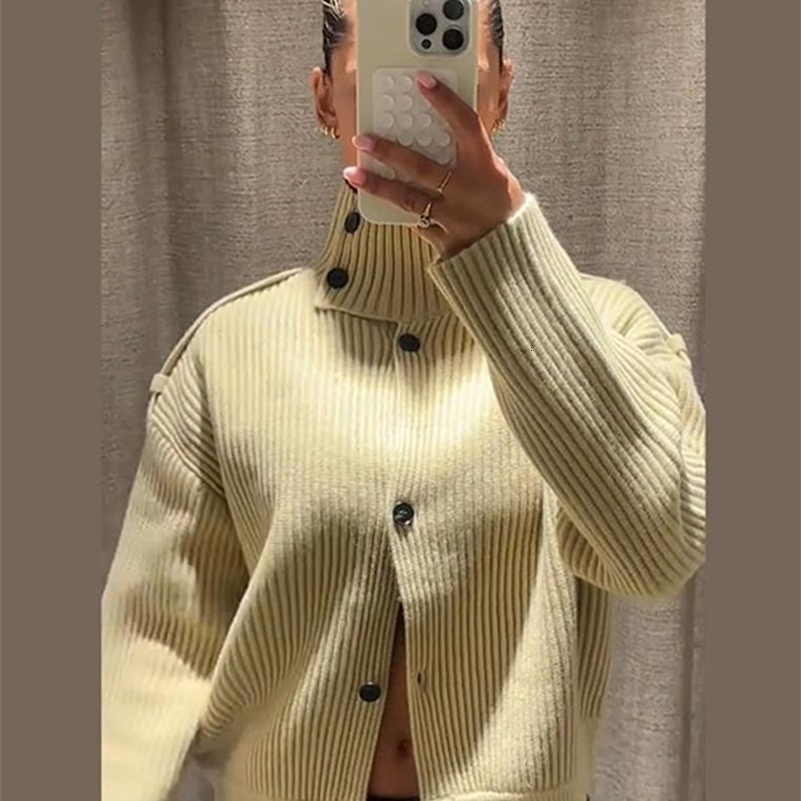 Knitted Womens Cardigan Stand Collar Full Sleeve SingleBreasted Solif Female Cardigans 2025 Autumn Fashion Chic Lady Outwears o251111