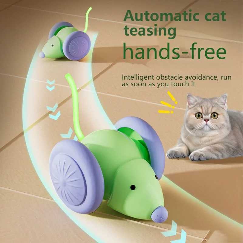 Pet Toy Interactive Cat Toy Electric Mouse Car - Silent Automatic Teaser with Intelligent Obstacle Avoidance for Pet Toys Y250412