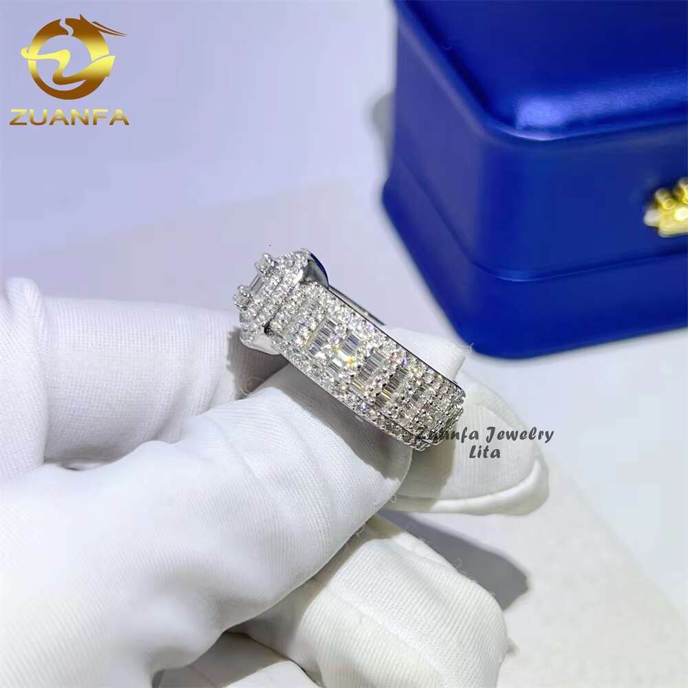 Bling Fashion Iced Out Wedding baguette Vvs Moissanite 925 Sterling Silver Men Diamond Ring