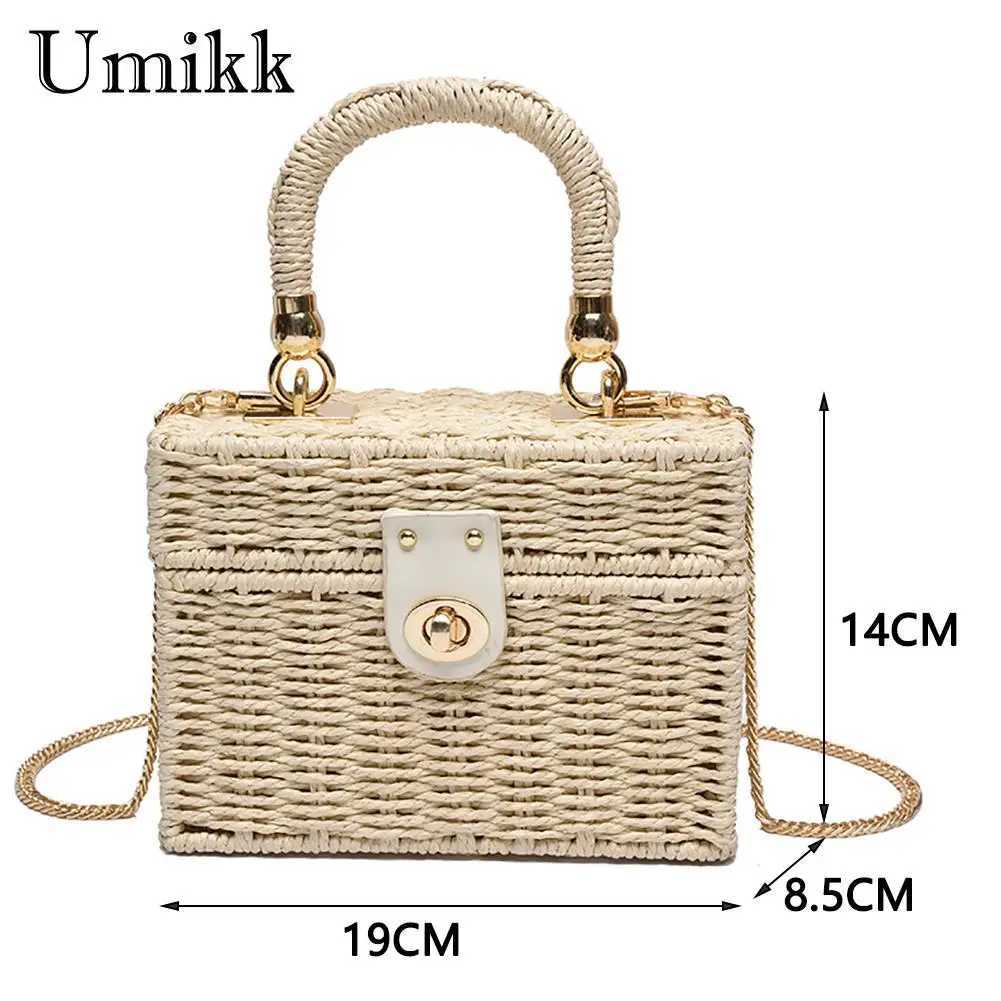 Rattan Str Shoulder Bag Womens Bohemian Handbasket Messenger Bag Summer Beach Square Box Top HandbagXJ250412