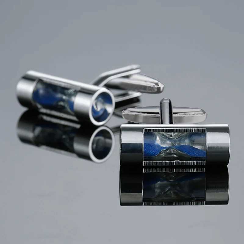 Classic Mens French Shirt Cufflinks Blue Time Hourglass Cufflinks Button Wedding Accessories Jewelry GiftsT250412