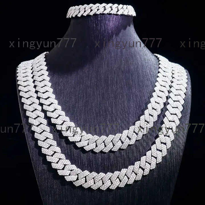 Moissanite Diamond Miami Cuban Link Chain 6~15mm White Gold Real 14k Rose Gold Necklace Bracelet 925 Silver Plated