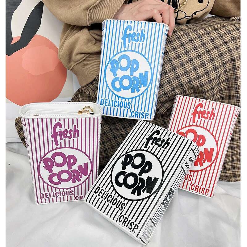 Popcorn Red Stripe Design Chain Shoulder Crossbody For Women Fashion Girl's Purses And Handbags Novelty Clutch Bag Pu Leathe
