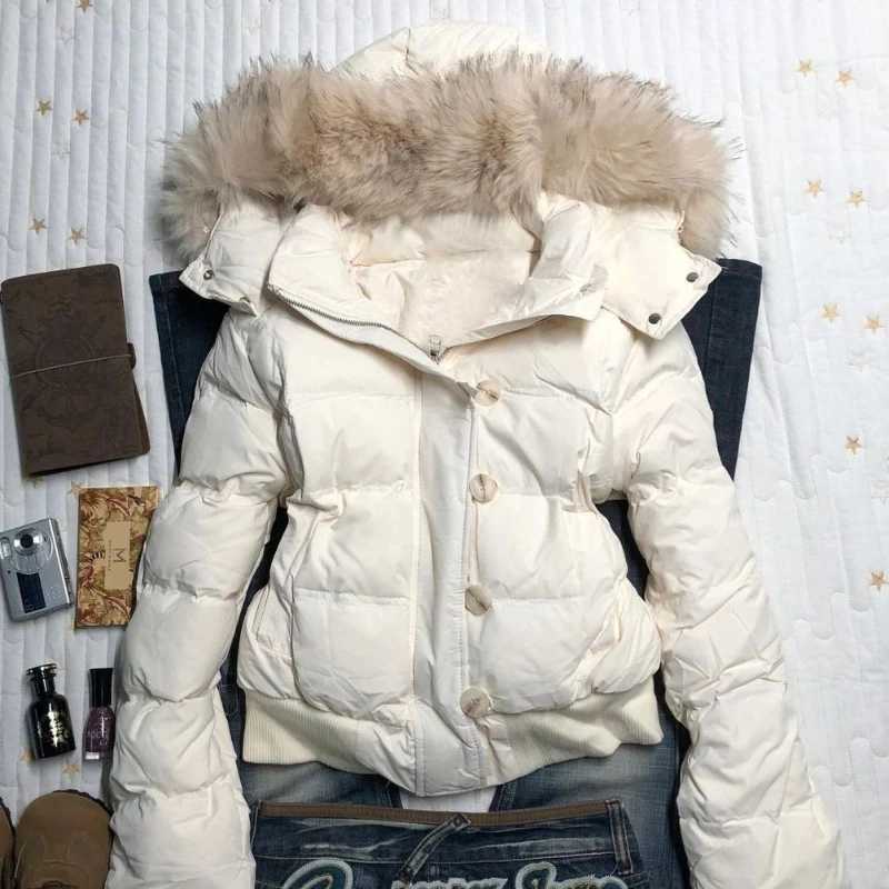 American retro fur collar warm solid color women hooded cotton coat ins winter loose casual slim cotton coat jackets Z251106