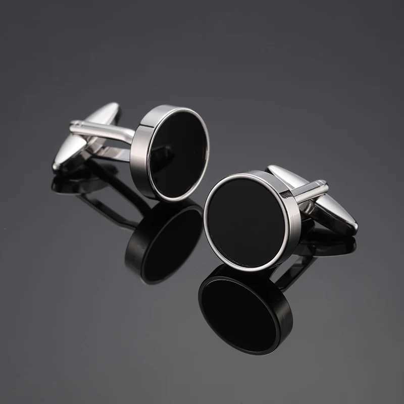 High quality black round smooth cufflinks new brass material design fashionable French shirt mens cufflinksT250412