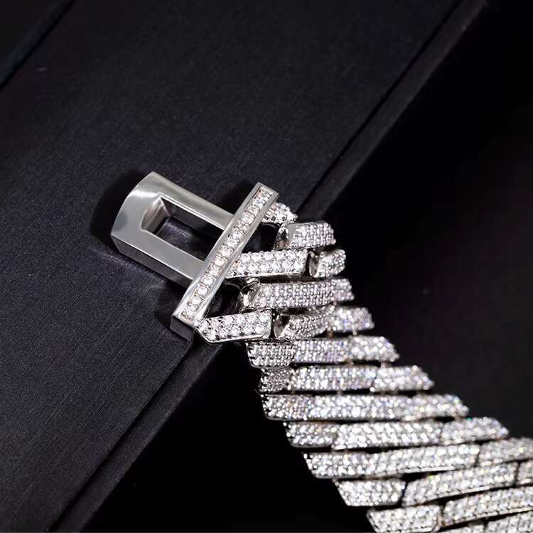 Custom Miami Bracelet S925 Sterling Silver Two Rows VVS Moissnanite Diamond Heavy Cuban Bracelet for Hiphop Mens Life