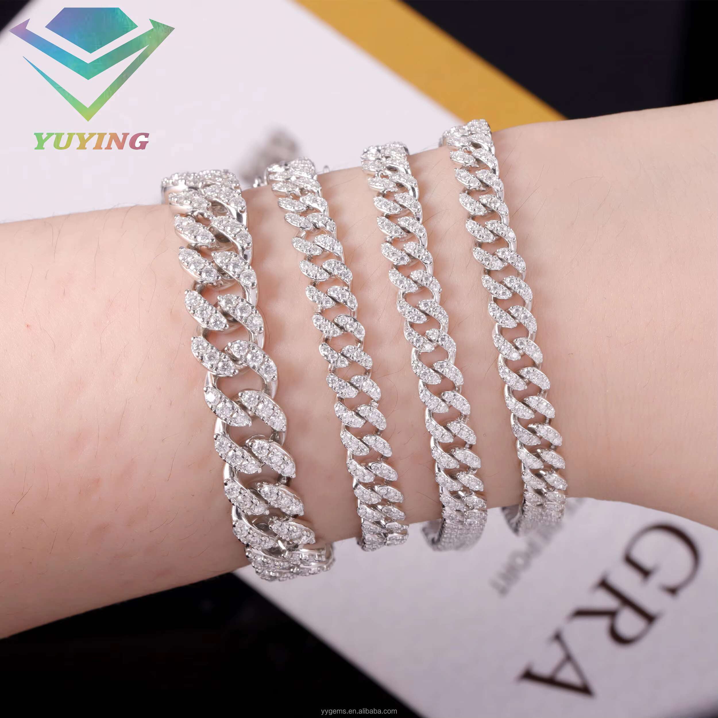 Fashion Jewelry 6mm Wide S925 Sterling Silver 18k Gold Plated VVS Moissanite Diamond Cuban Link Bracelet with GRA Certificate
