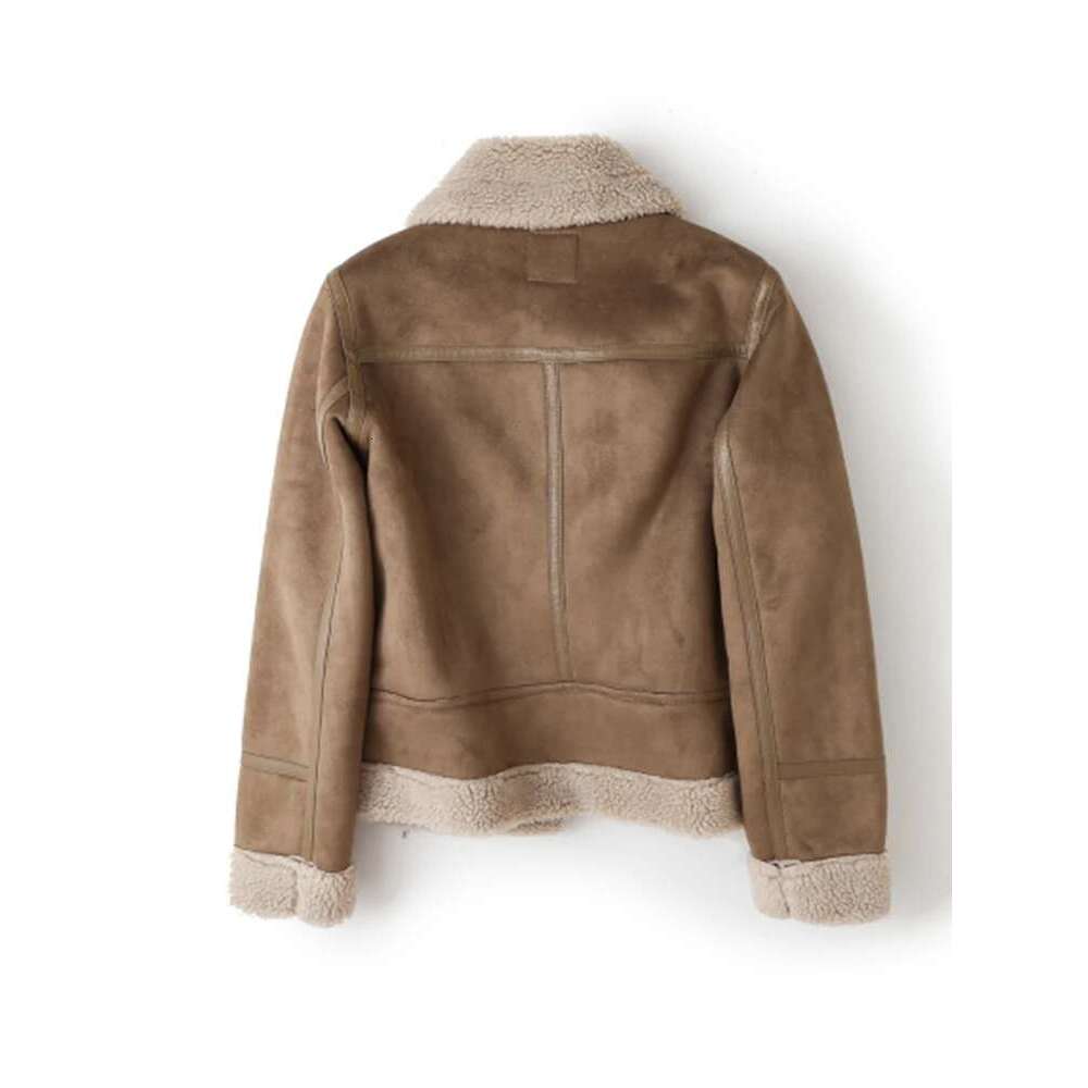 Designer Clothes ZACK RAIN Brown For Women 2023 Winter Vintage Fur Integrated Jacket Lapel Long Sleeves Jackets Female Outwears Chic
