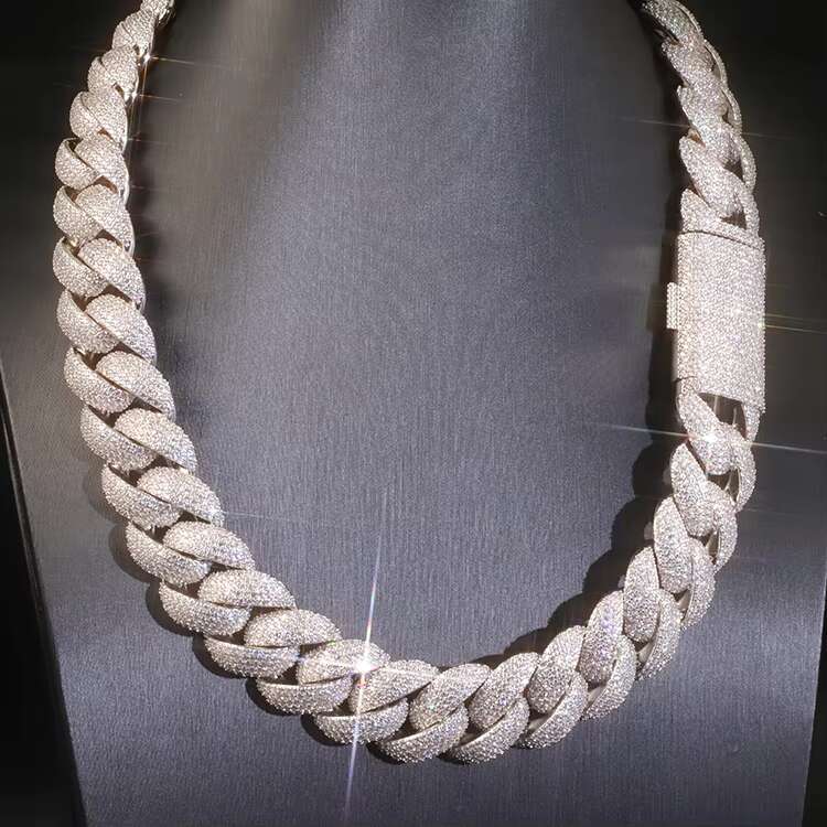 RTS Jewelry Heavy Silver 22mm Wide 18k Gold Plated Necklace VVS Moissanite Iced Out Diamond Cuban Link for Men