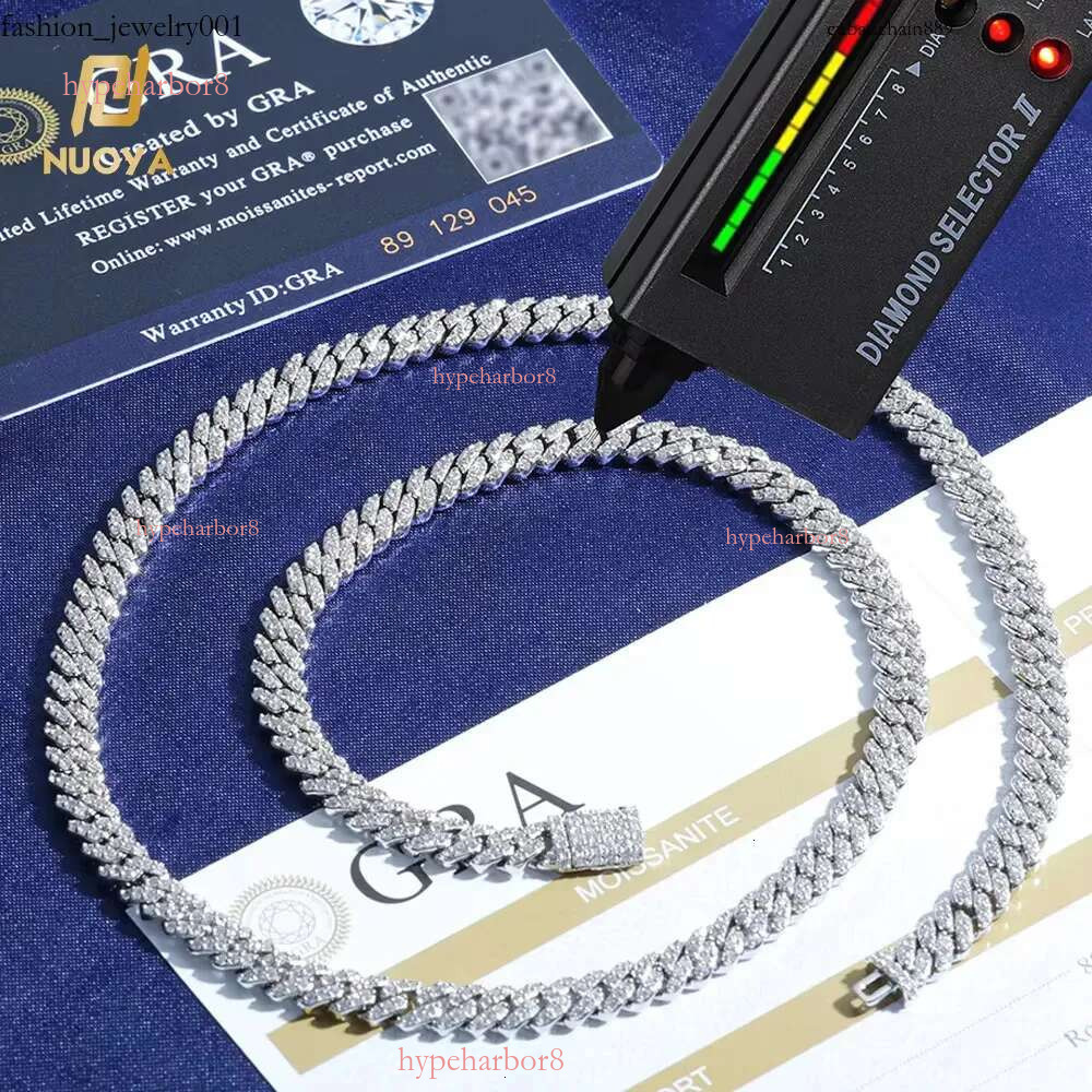 NUOYA Hight Quality 6MM VVS Moissanite k Hip Hop Jewelry Women White Gold Sier Cuban Chain Necklace For Gift