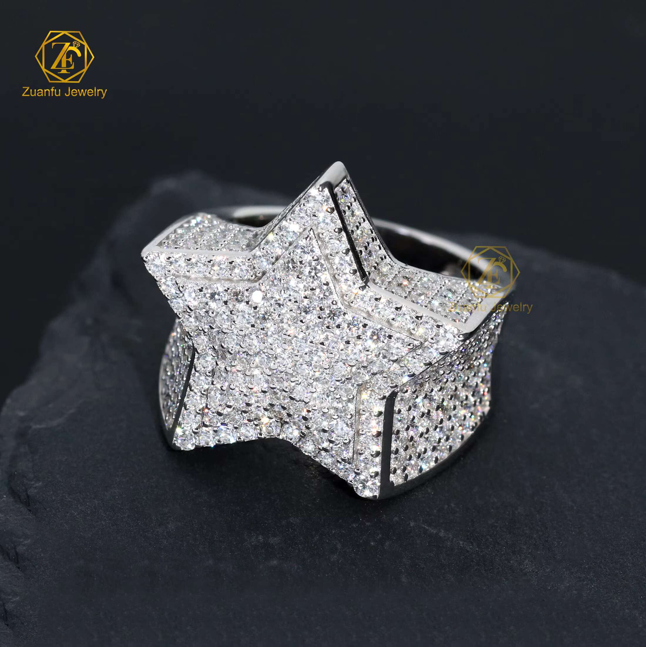 Factory Custom Luxury Jewelry 925 Silver VVS Moissanite Diamond Hip Hop Star Ring Iced Out Letter Ring Fine Jewelry for Men