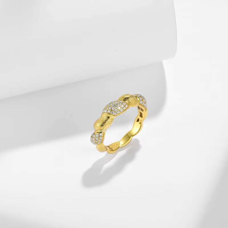 Italian Buchellati Brushed Full Diamond S925 Silver Jewelry 18K Gold Plated Moissanite Diamond Ring for Ladies