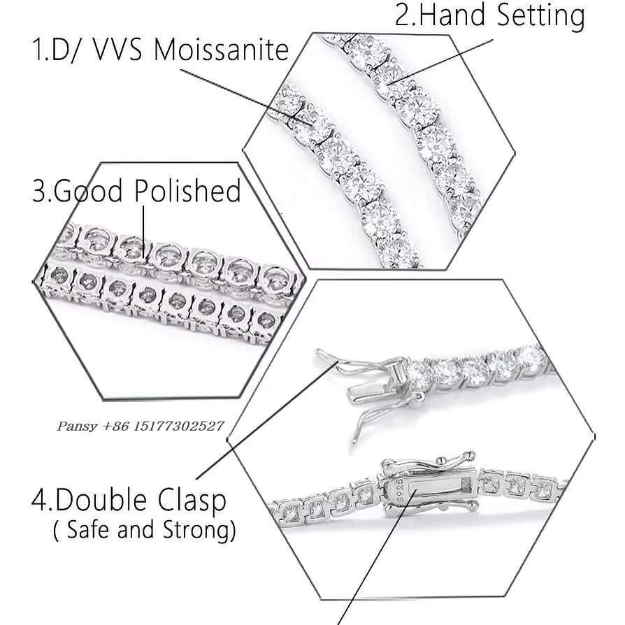 Hot Selling Silver 925S Link Necklace Men Women 3mm 4mm Hip Hop Necklace Jewelry Fashion Mossanite Tennis Link Chain