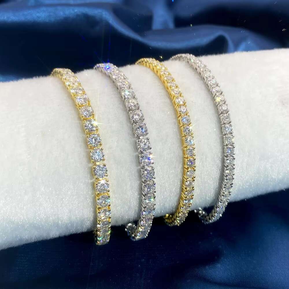 Hip Hop Jewelry 3mm 4mm 5mm VVS Lab Grown Diamond 10K / 14K Soild Gold Iced Out Tennis Chain Bracelet