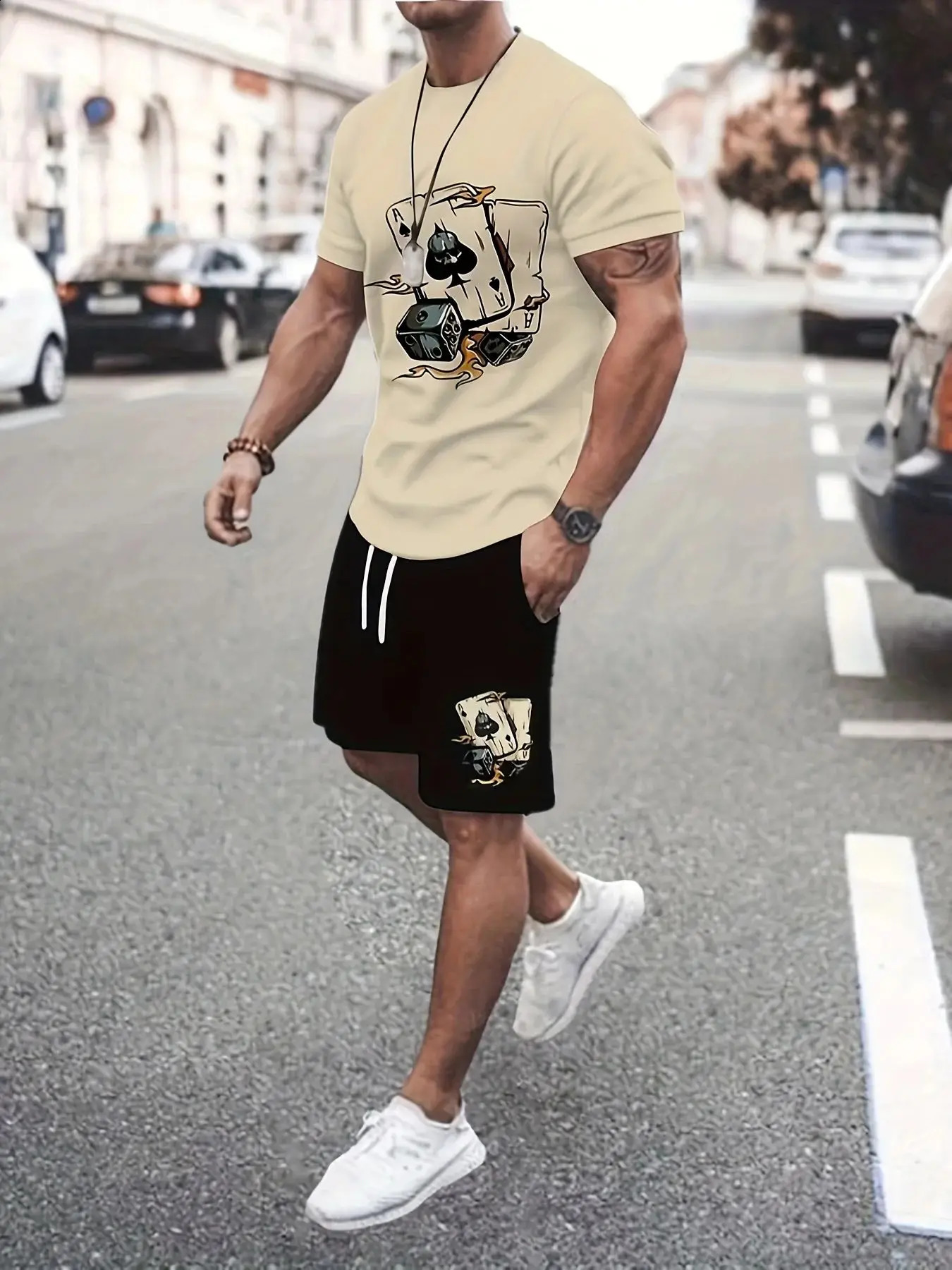 2025 2-piece set of 3D cartoon rabbit print mens T-shirt shorts set summer casual daily short sleeved top outdoor street sports 250407
