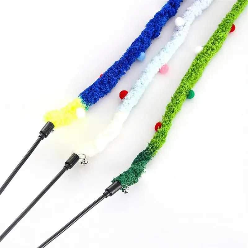 New Cat Toy Rainbow Stripes Fun Cat Stick and Bell Interactive Game Pet Supplies Interactive Cat Toy Caterpillar String Y250412