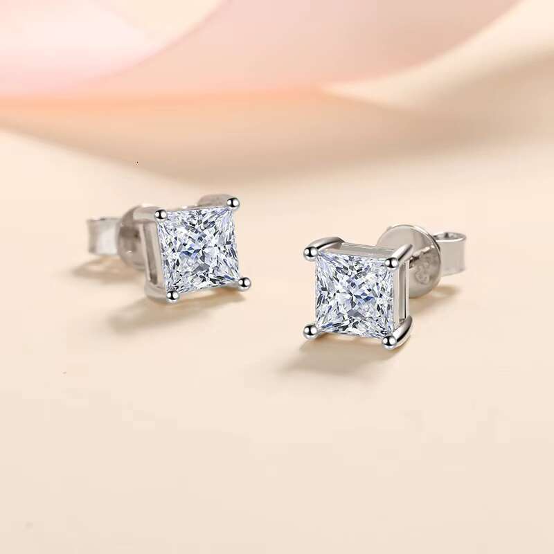 Jewelry Accessories Wholesale Dropshipping Ready to Ship Square Canary VVS Moissanite 4mm Earrings for Women or Man