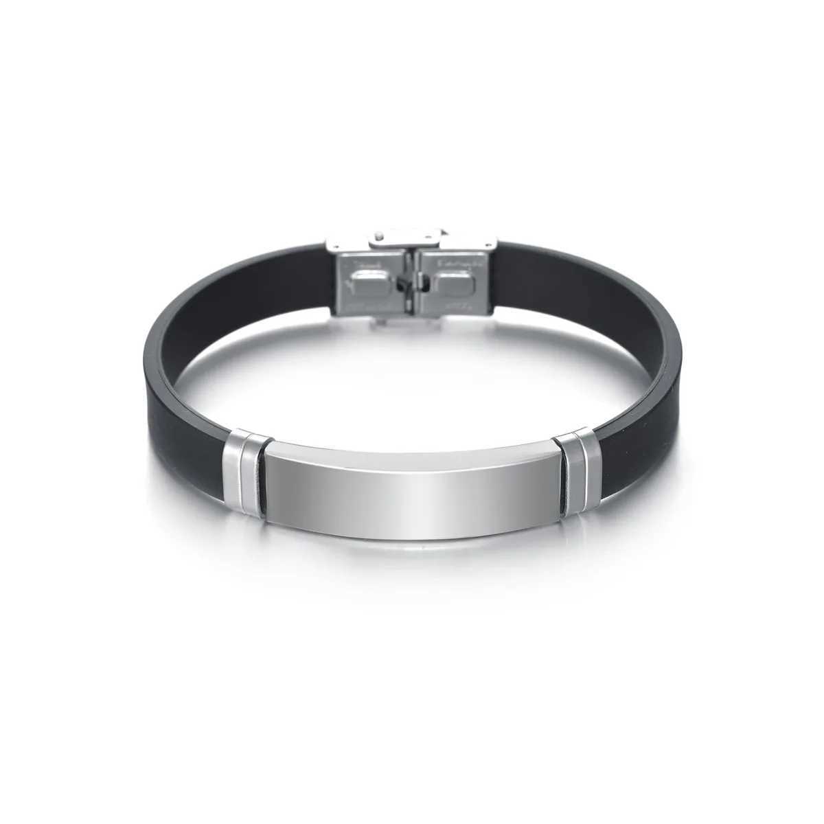 Stainless Steel Bracelet Homme Black Silica Gel Wristband Hip Hop Rock Bracelet For Men Women Couple Fashion Jewelry WholesaleC250411