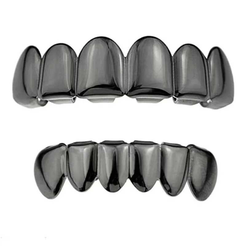 18K Hip Hop Smooth Rose Gold Teeth Gun Black Smooth Teeth Decoration Hip Hop Pop Jewelry W250412