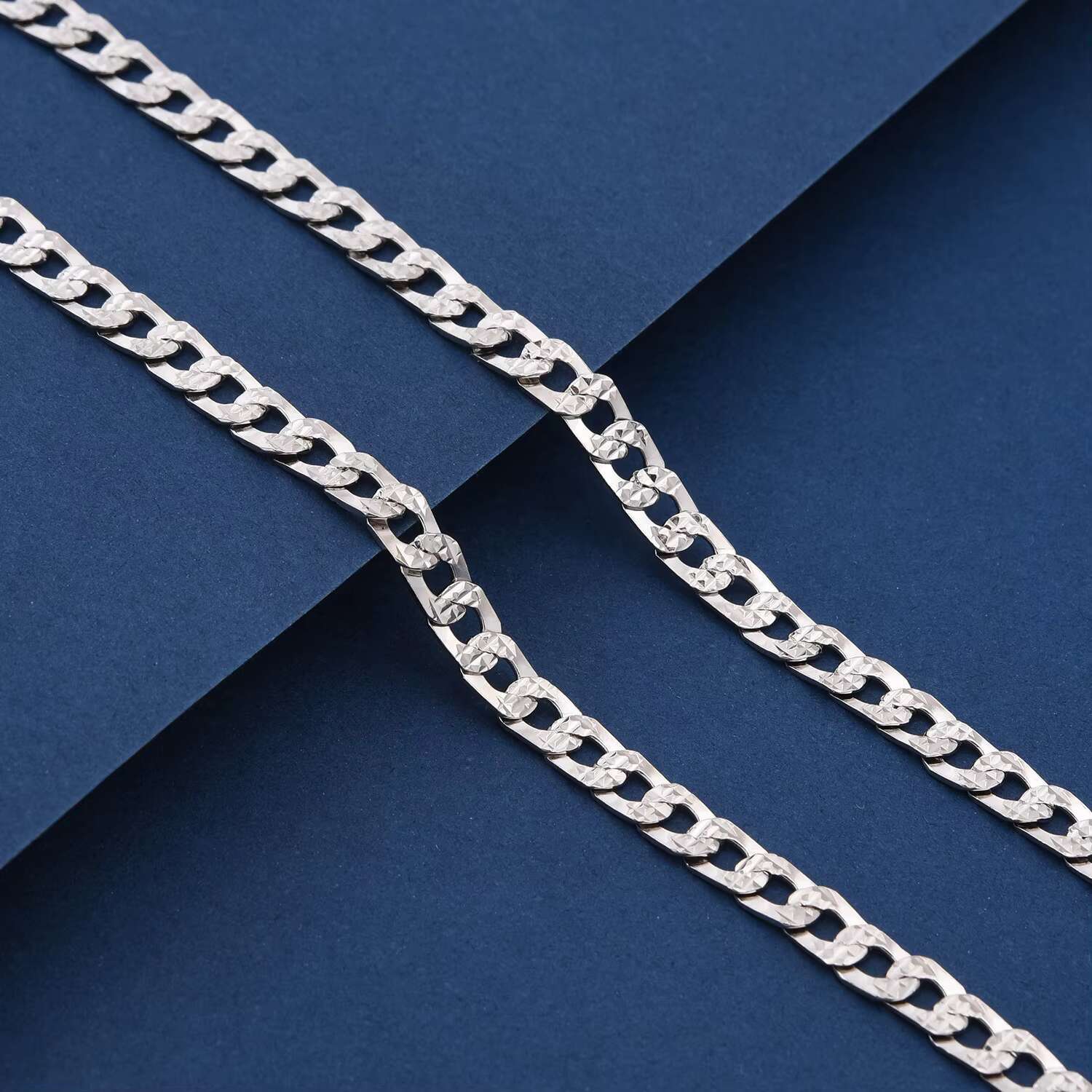 925 Sterling Silver Italian Chains Hip Hop Jewelry 6mm Chunky Diamond-Cut Cuban Link Chain Necklace for Men Women