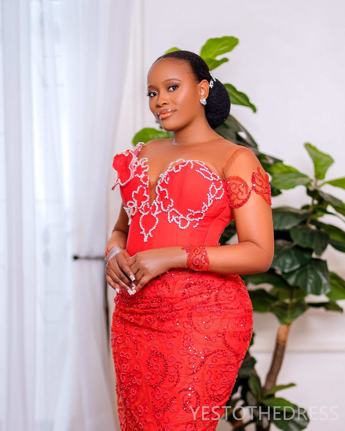 2025 Plus Size Red Prom Dress Mermaid Prom Dresses Evening Formal Gowns For Special Occasions Sheer Neck Beaded Lace Birthday Second Reception Gowns A