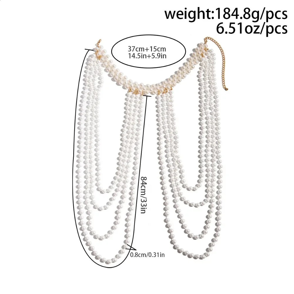 Sexy Imitation Pearl Body Chain for Women Big Necklaces Shawl Female Beaded Collar Shoulder Sweater Long Chain Bridal Jewelry 250407