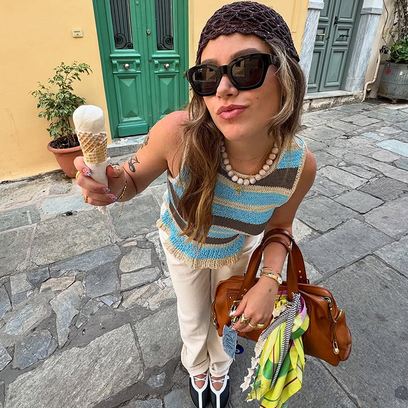 Women's stripe casual elegant knit top for commutin School and nature style going out tops women Spring/Summer/autumn---NBL140