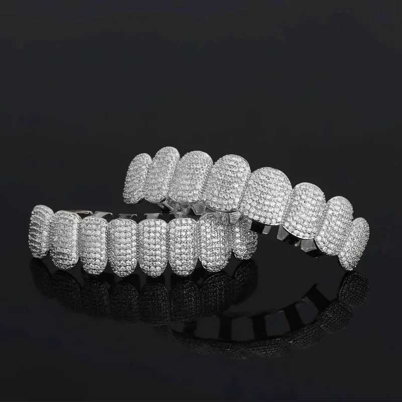 Big Shinning Bling Iced Out Teeth Grizz Hip Hop Top and Bottom Grills Teeth Mouth Punk Teeth Hat Role Playing Party W250412