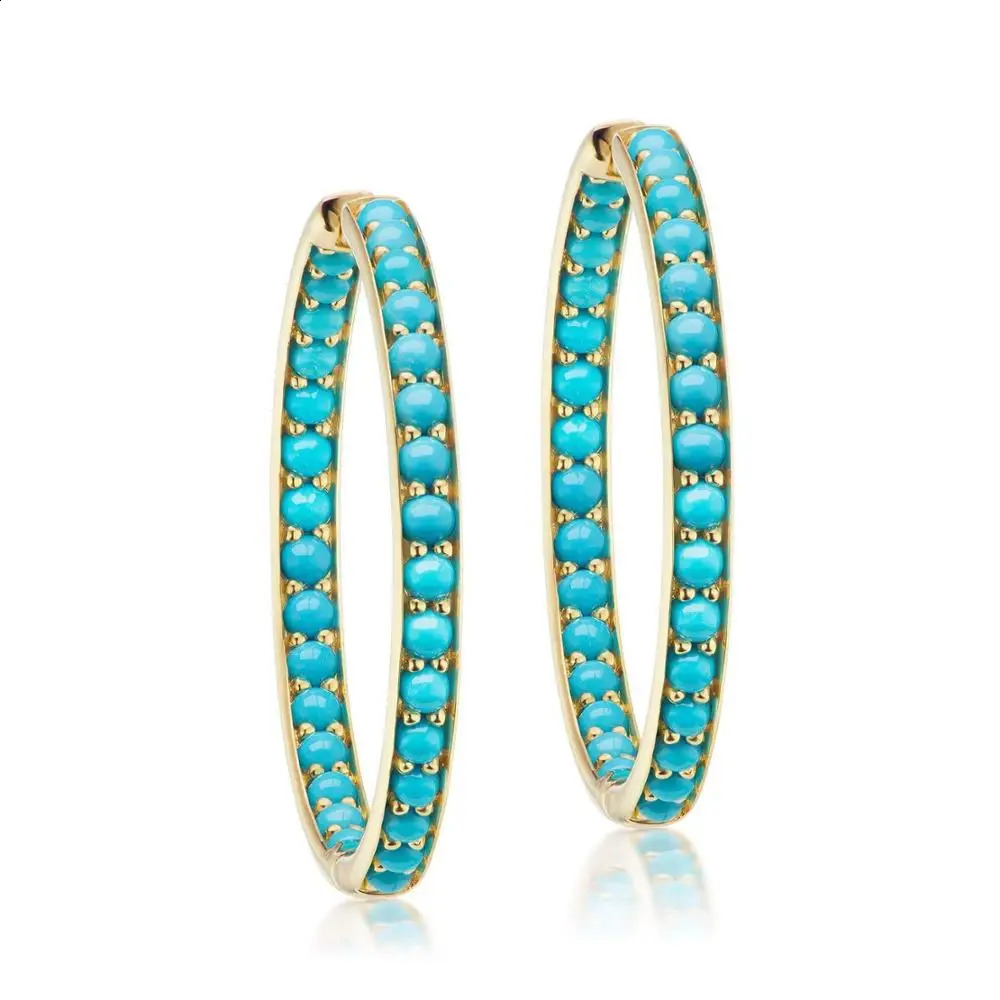 Golden Fashion Classic Womens Jewelry Fork Set Blue Turquoise Hugging Earrings 250409