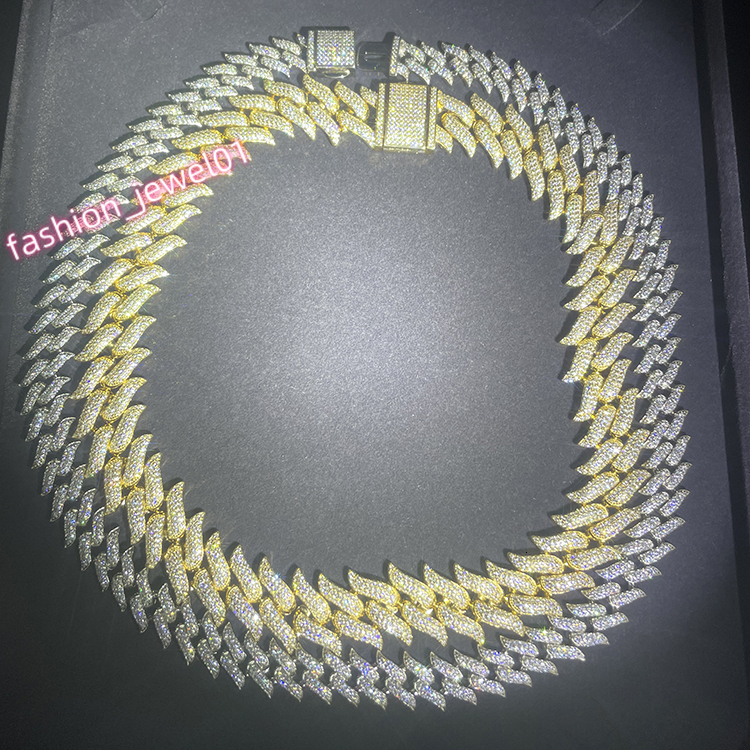 Hip Hop 925 Silver Gold Plated Luxury 15mm Wide Big and Heavy Chain Rock Style Spike Cuban Link Chain Necklace GRA Certificate
