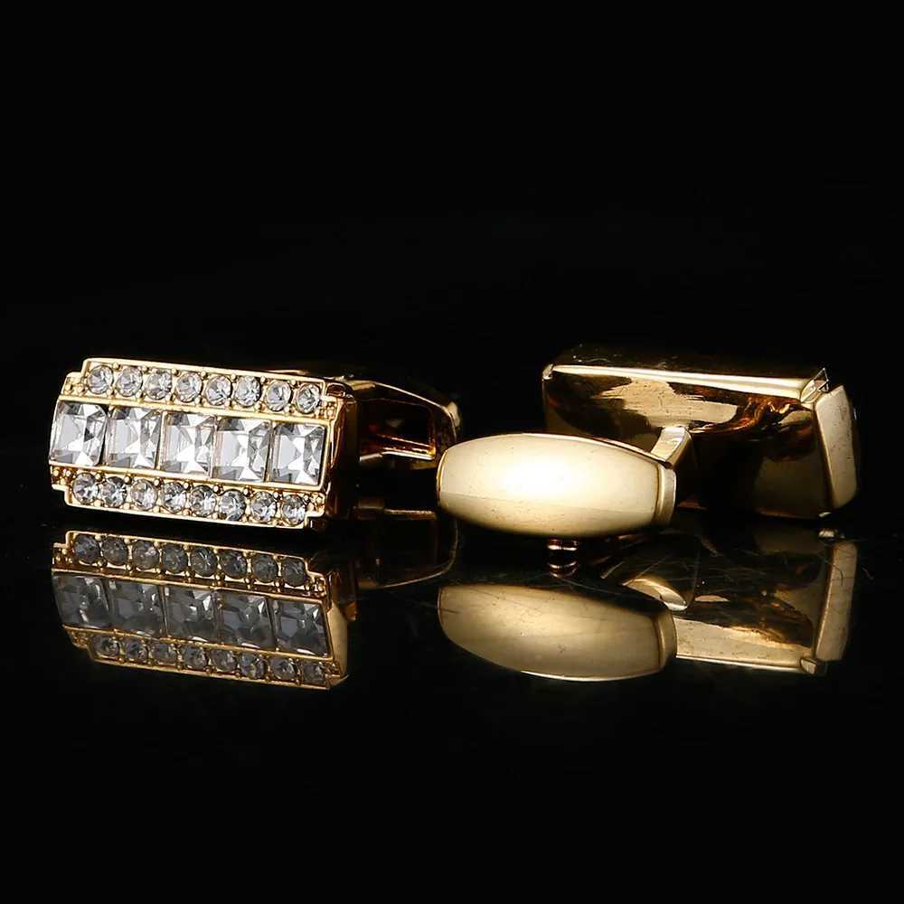 High quality white rhinestone set French shirt gold cufflinks mens wedding grooms buttons fathers business discount jewelryT250412