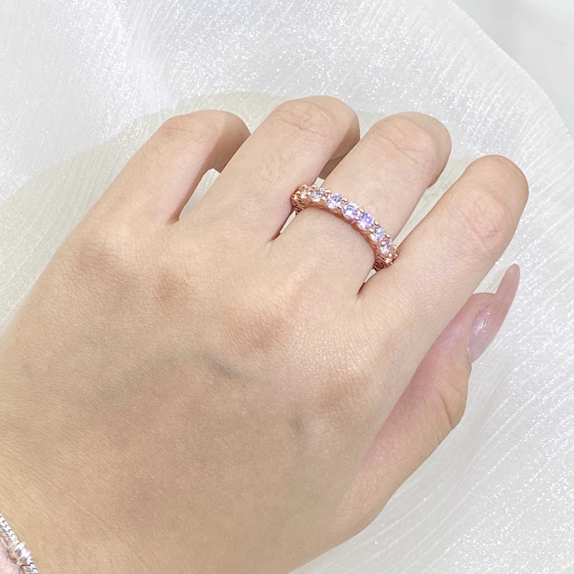 925 printed fashionable white zirconia diamond ring ultra-thin rose gold ring for women party wedding birthday gift wholesaleXJ250412