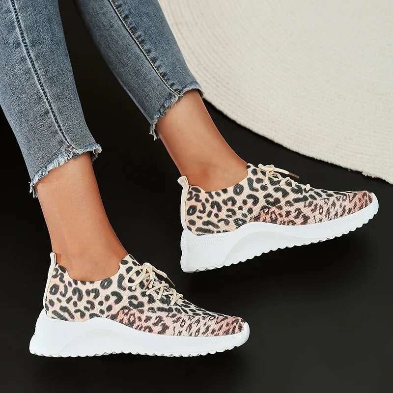 2025 Summer New Leopard Knitted Women's Casual Shoes Designer Fashion Casual Sports Shoes
