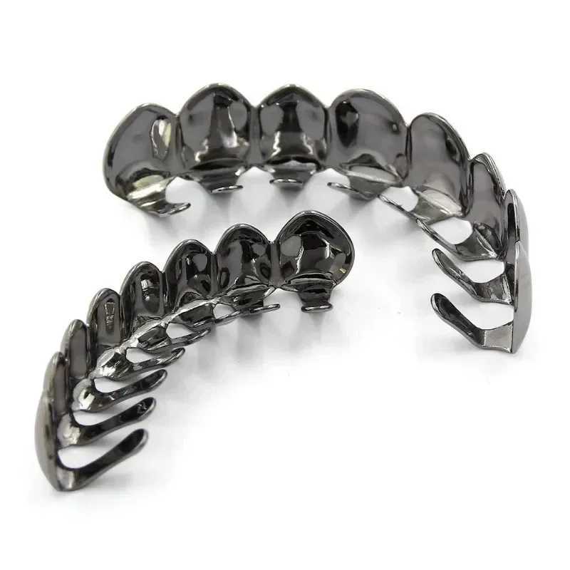 Gold plated silver plated HIP HOP tooth grill top and bottom grills real shiny vampire tooth set with silicone tooth grill W250412