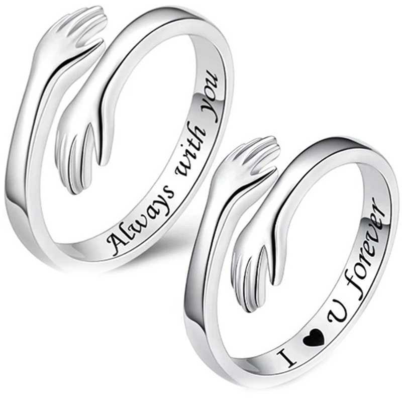 Vintage Womens Hug Ring Silver Open Adjustable Plated Cuffs Wedding Engagement Ring Jewelry GiftXJ250412