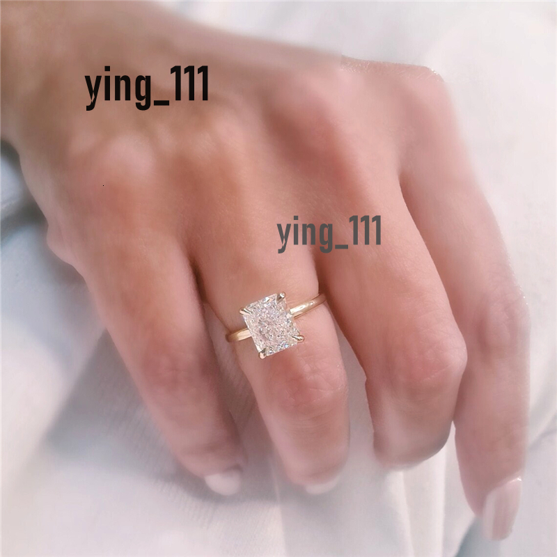 Jewelry 14K Yellow Gold Radiant Lab Grown Diamond Engagement Ring CVD Lab Grown E VS1 Radiant Cut Diamond Solitaire Promise Womens Gold Ring