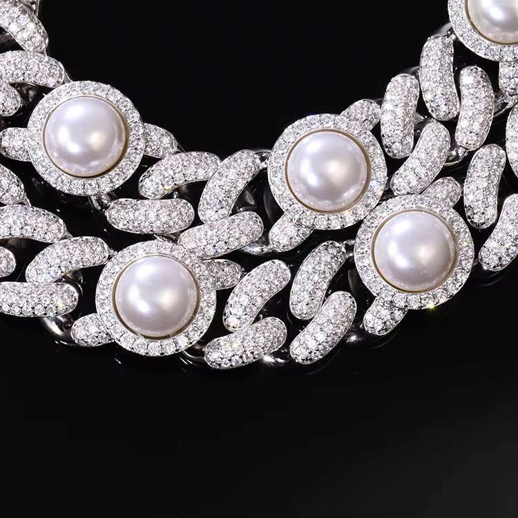Unique Design Elegant Necklace 17mm Wide Freshwater Pearl Sterling Silver VVS Iced Out Moissanite Chain for Anniversary Gift