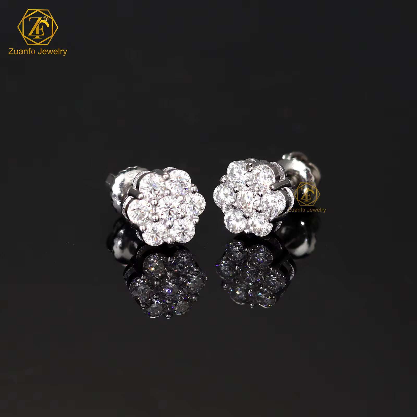 Hip Hop Popular Cluster Stud Earrings Moissanite GRA Certificated Screw Back Flower Earrings Women Silver 925 Earrings