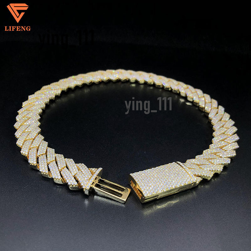 Moissanite Hip Hop Jewelry 18mm 3 Rows Diamond Cuban Link Chain Necklace Iced Out