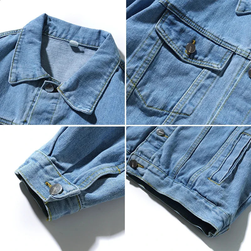 Blue mens denim jacket single-layer square collar long sleeved jacket available in green black yellow white and purple 250411