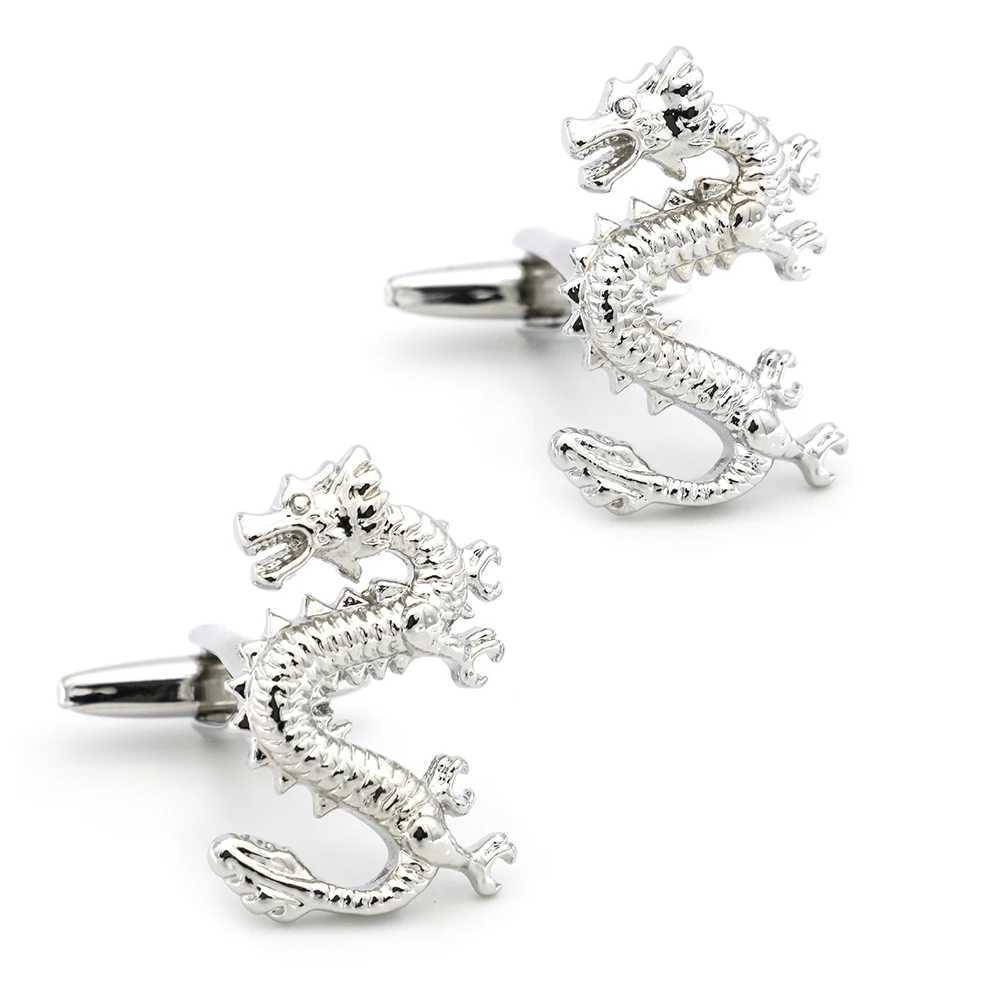 Mens retro cufflinks with Flying Dragon design high-quality brass material silver cufflinks wholesale and retailT250412