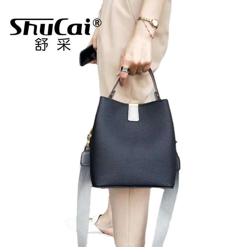 Designer Bag Genuine Leather Bucket Bag Female Korean Handheld Single Shoulder Crossbody Large Capacity Hundred Bags
