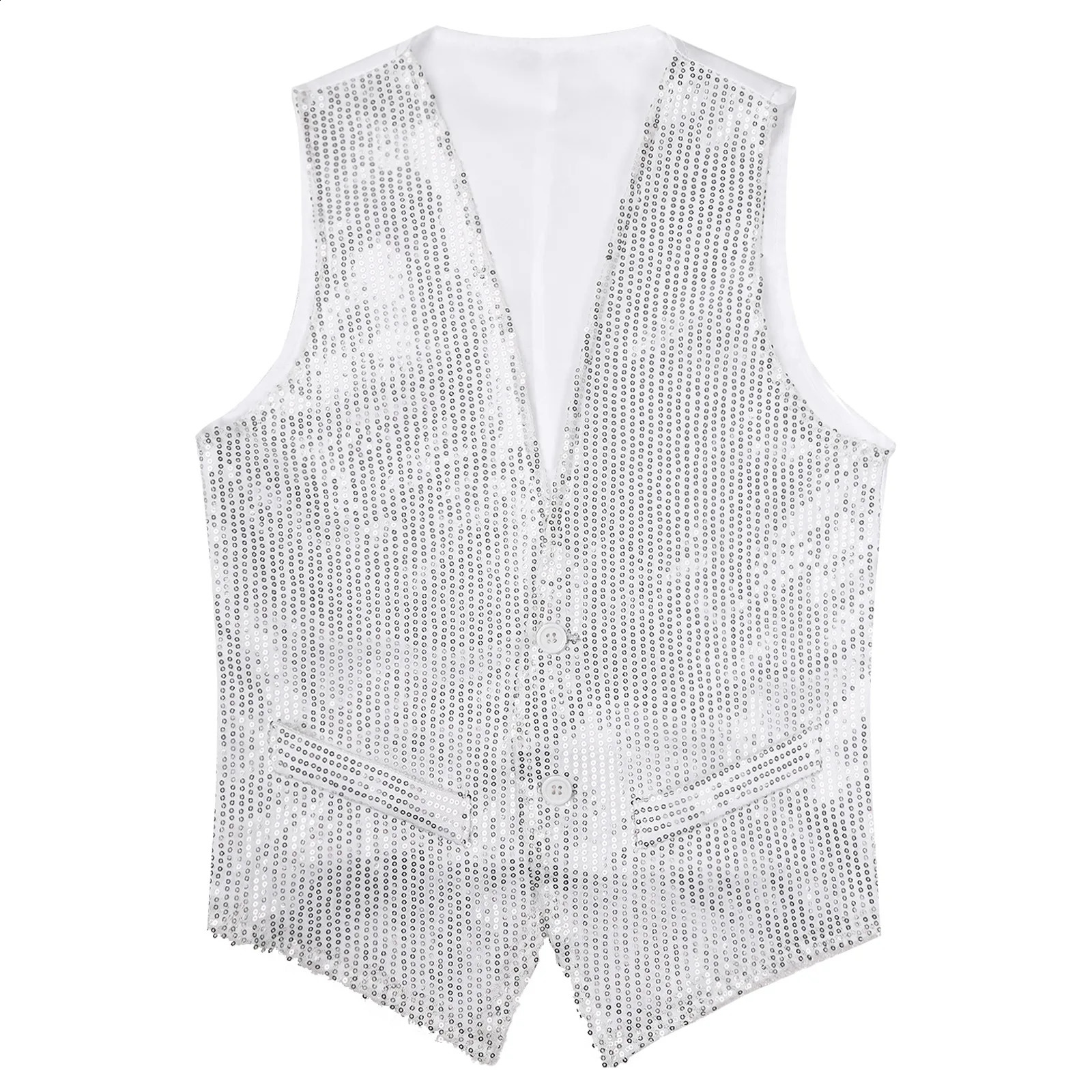 Men WomenGlittery Sequin Vest Fashion Button Sleeveless Waistcoat Jacket for Dancing Party Club Music Festival Stage Performance 250407
