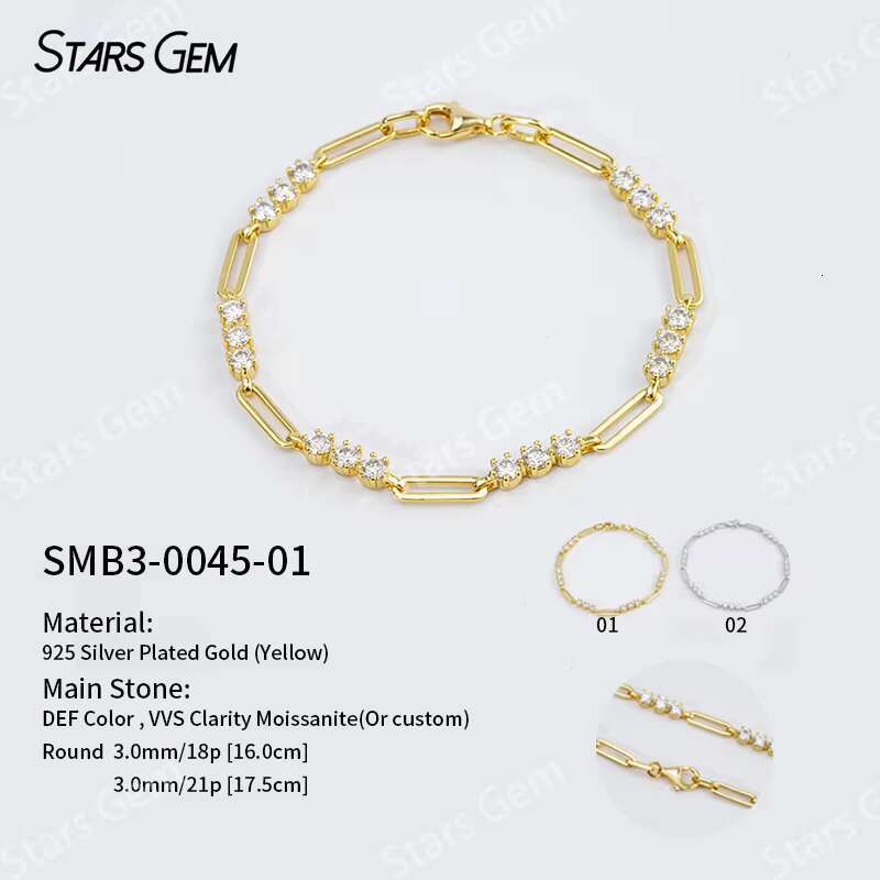 Mosinite Diamond Jewelry Moissanite Classic Style Bracelet 925 Sterling Silver with 18K White/Gold Plating Gift for Women