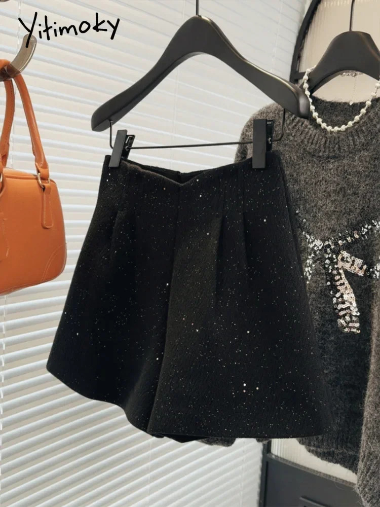 Casual Shorts for Women Fashion Vintage Streetwear Shorts Solid Slim Zipper Sequins High Waist 2025 Spring Summer Shorts 250411