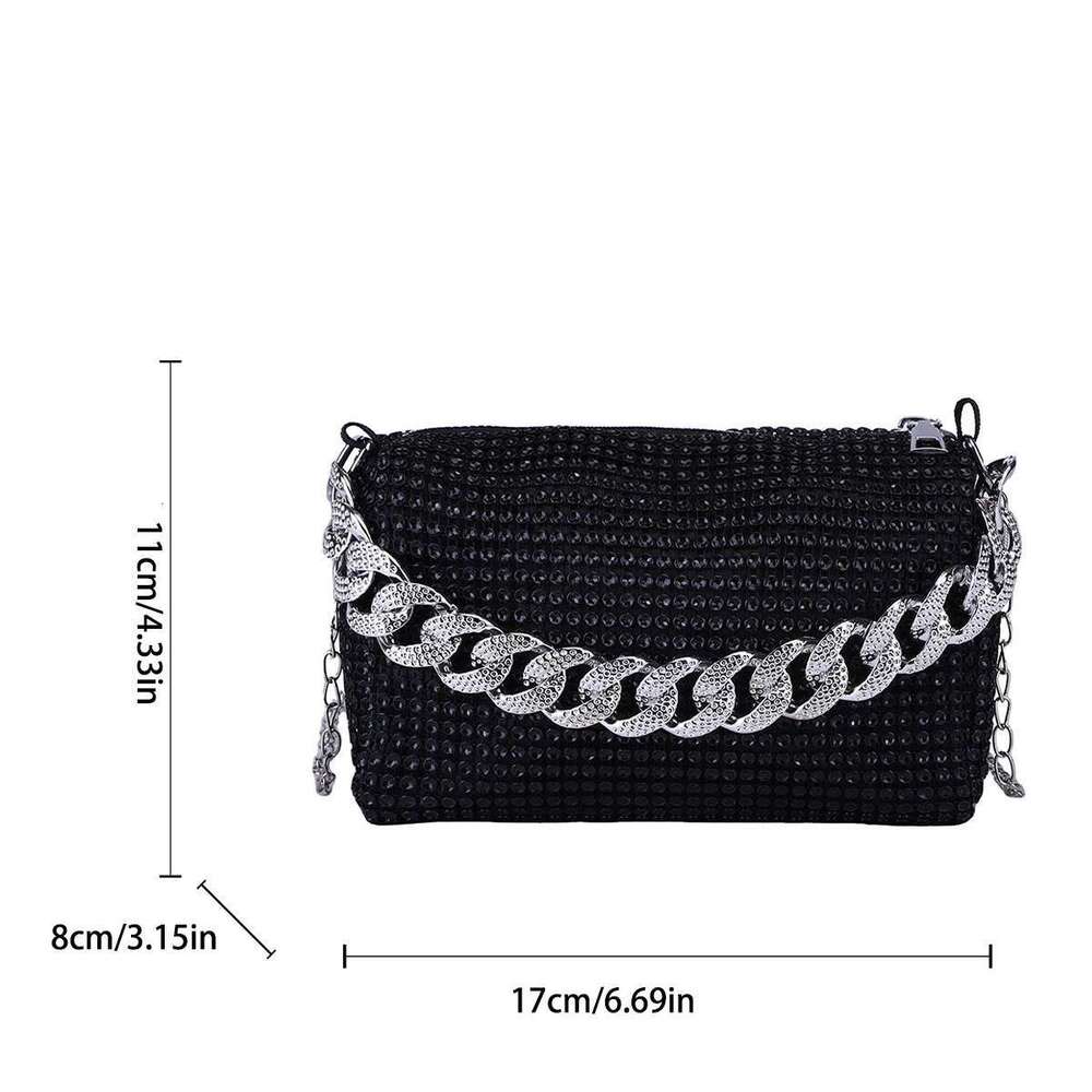 Glamorous Evening Bag Shoulder Handbag for Women Shiny Rhie Chain Handle PVC Materialfor Party Gala Formal Events