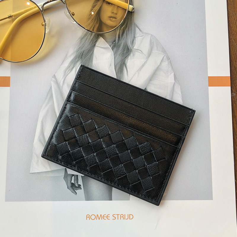 Free shipping designer bags Women's sheepskin holder one-piece multi-card slot 2025 new style woven clip ultra-thin card case compact