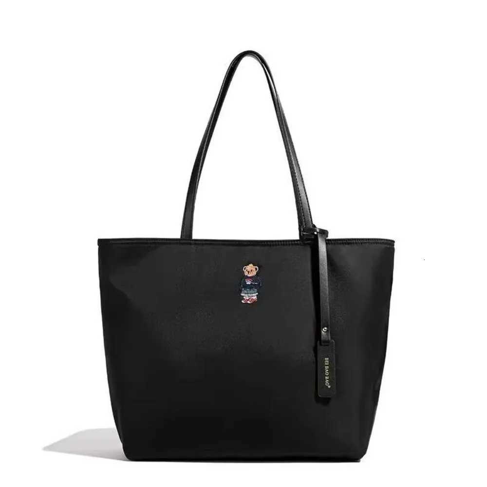 Tote bag ladies 2025 new handbag embroidered small bear nylon bag large capacity class commuting shoulder bagW251112